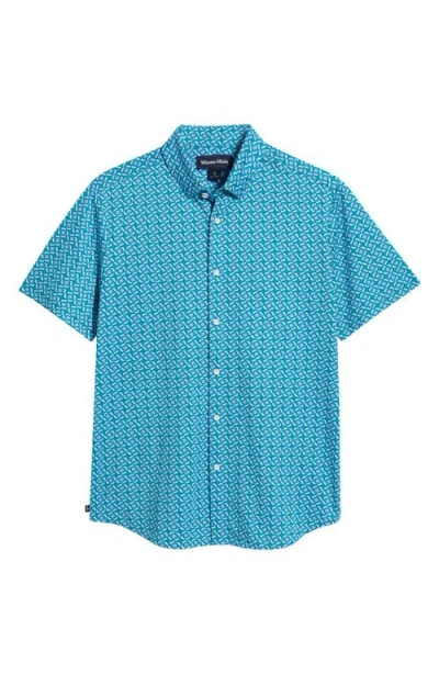 Mizzen + Main Mizzen+main Halyard Trim Fit Kaleidoscope Print Short Sleeve Performance Button-up Shirt In Teal Kaleidoscope
