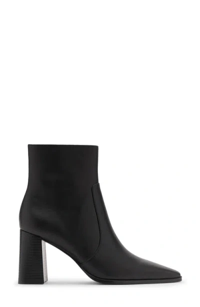 Mango Block Heel Leather Bootie In Black