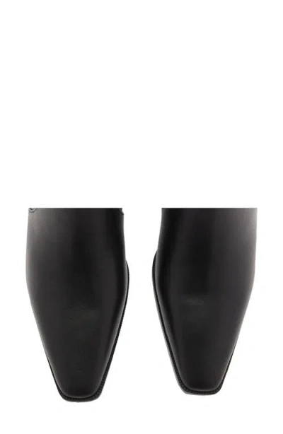 Mango Block Heel Leather Bootie In Black