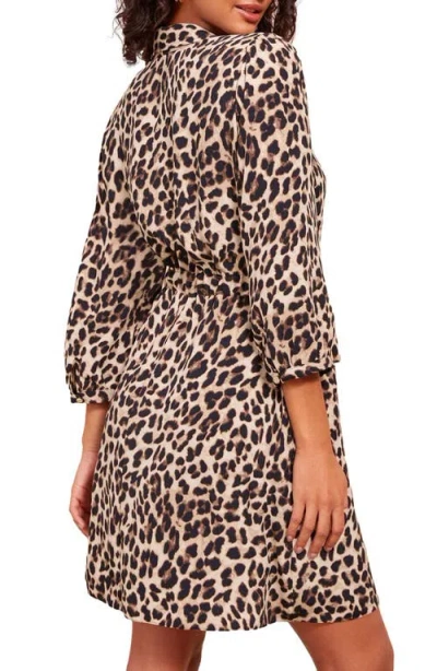Friends Like These Leopard Print Tie Waist Long Sleeve Shirtdress In Brown