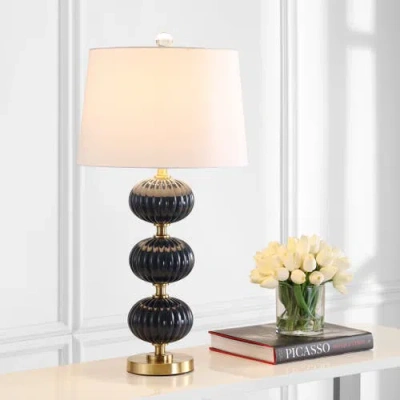 Jonathan Y Carter 29.7" Glass Led Table Lamp In Navy
