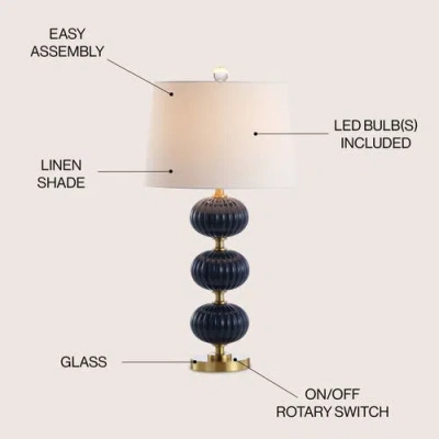 Jonathan Y Carter 29.7" Glass Led Table Lamp In Navy