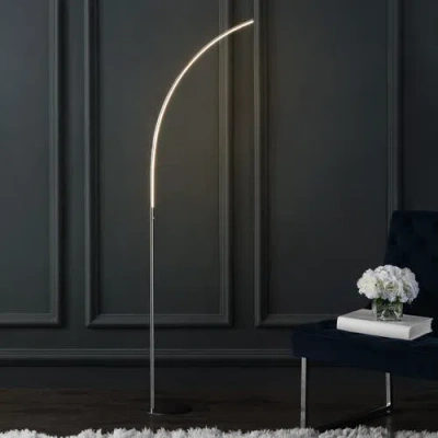 Jonathan Y Curva Minimalist Modern Led Integrated Floor Lamp In Chrome