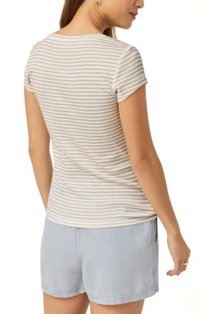 Splendid Faye Stripe V-neck T-shirt In Fawn Stripe