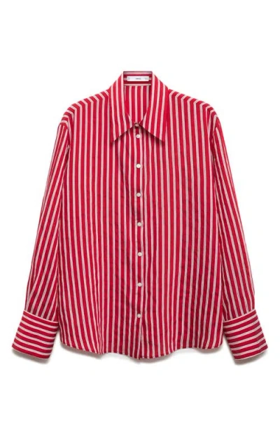 Mango Stripe Straight Button-up Shirt In Red