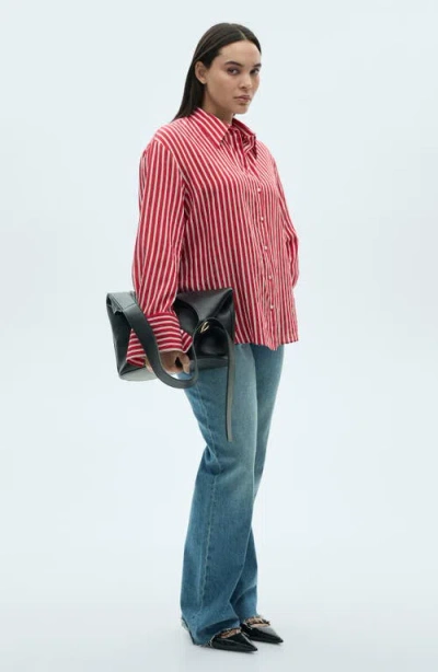 Mango Stripe Straight Button-up Shirt In Red
