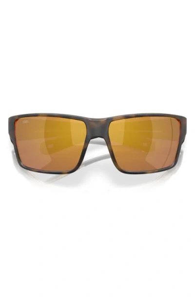 Costa Del Mar 63mm Mirrored Polarized Oversize Square Sunglasses In Matte Tortoise/gold 580g