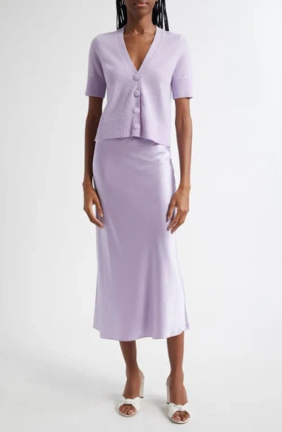 Veronica Beard Solene Short Sleeve Cashmere Button-up Sweater In Soft Lilac