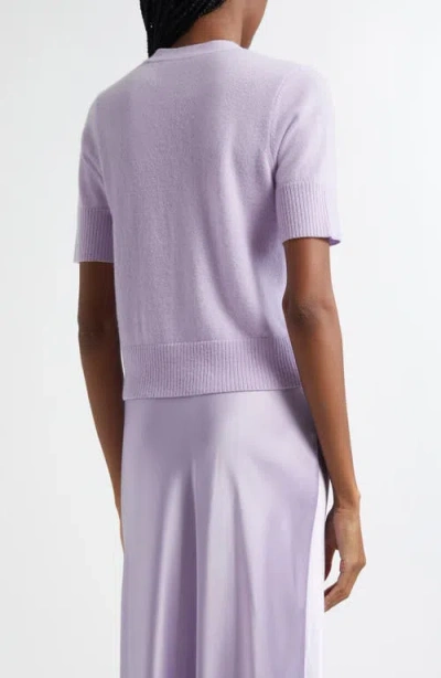 Veronica Beard Solene Short Sleeve Cashmere Button-up Sweater In Soft Lilac