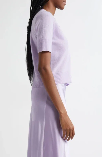 Veronica Beard Solene Short Sleeve Cashmere Button-up Sweater In Soft Lilac