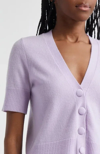 Veronica Beard Solene Short Sleeve Cashmere Button-up Sweater In Soft Lilac