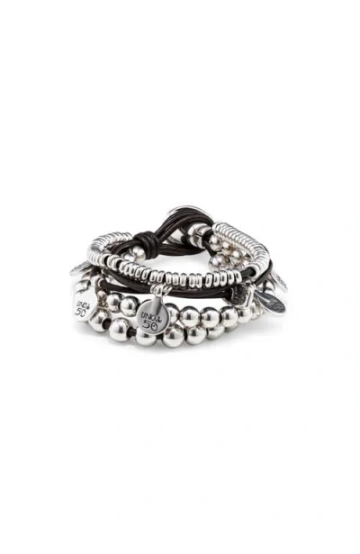 Unode50 Leather And Sterling Silver-plated Bracelet In Silver