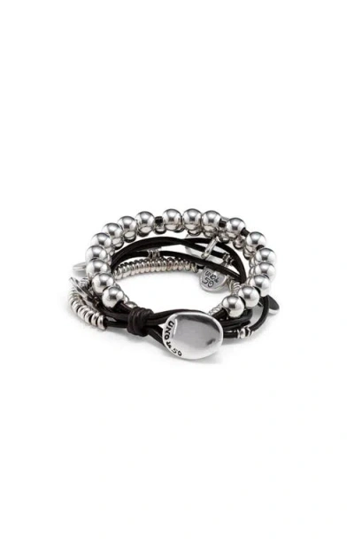 Unode50 Leather And Sterling Silver-plated Bracelet In Silver