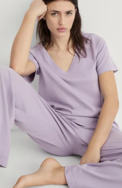 Mango Cotton Wide Leg Pajama Pants In Purple