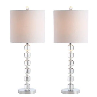 Jonathan Y Cary 27.5" Modern Stacked Crystal/metal Led Table Lamp, Chrome/clear In Chrome/clear