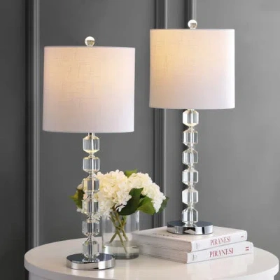 Jonathan Y Cary 27.5" Modern Stacked Crystal/metal Led Table Lamp, Chrome/clear In Chrome/clear
