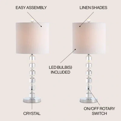 Jonathan Y Cary 27.5" Modern Stacked Crystal/metal Led Table Lamp, Chrome/clear In Chrome/clear