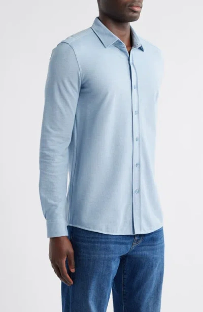 Mavi Jeans Cotton Blend Knit Button-up Shirt In Blue Shadow