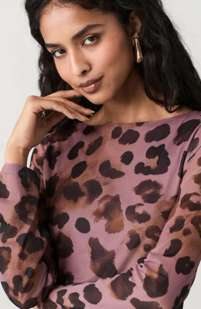 Next Animal Long Sleeve Mesh Minidress In Pink