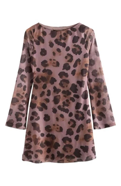 Next Animal Long Sleeve Mesh Minidress In Pink
