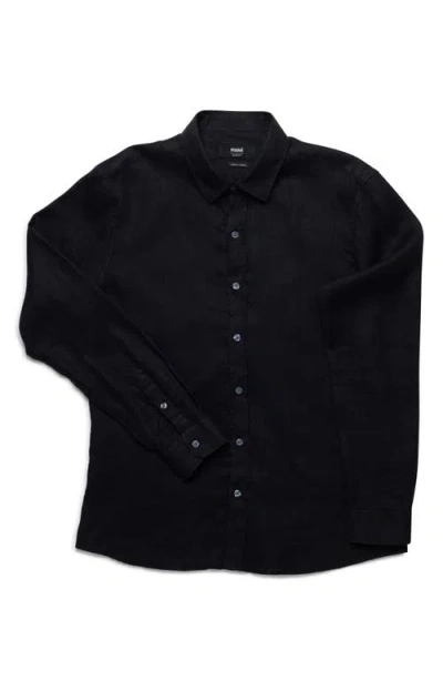 Mavi Jeans Solid Black Linen Button-up Shirt In Black
