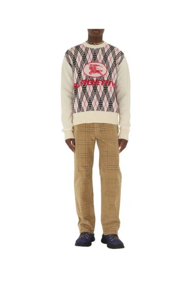Burberry Argyle Pattern Crew Neck Sweater In Chalk
