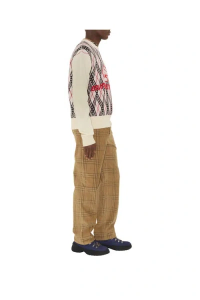 Burberry Argyle Pattern Crew Neck Sweater In Chalk