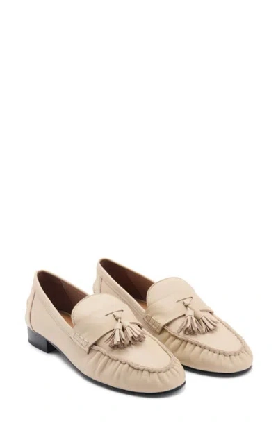 Mango Tasseled Leather Loafer In Beige