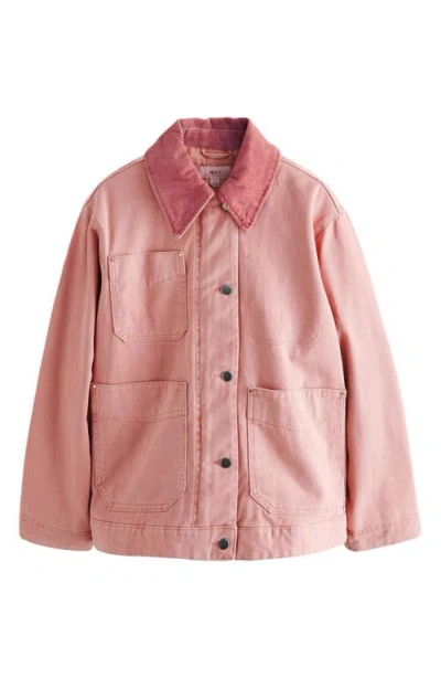 Next Corduroy Collar Zip Denim Jacket In Pink