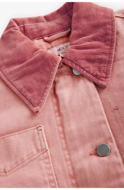 Next Corduroy Collar Zip Denim Jacket In Pink