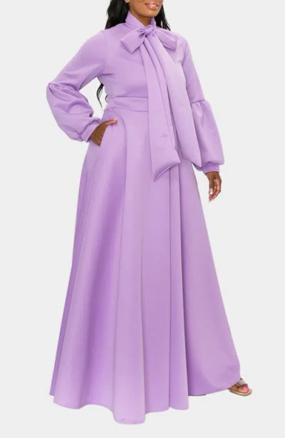L I V D Bella Donna Long Sleeve Ribbon Tie Dress In Lilac