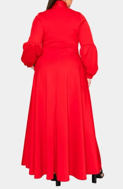 L I V D Bella Donna Long Sleeve Ribbon Tie Dress In Red