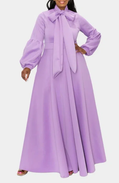 L I V D Bella Donna Long Sleeve Ribbon Tie Dress In Lilac