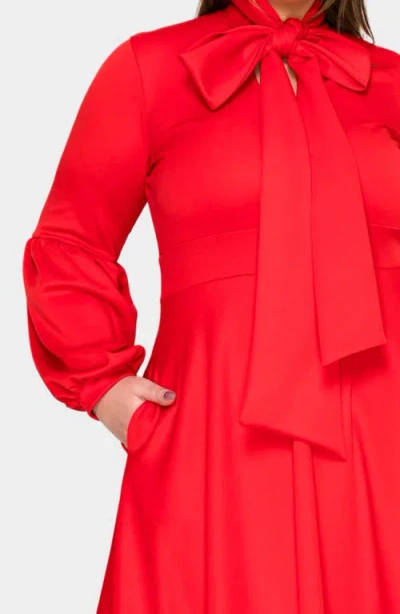 L I V D Bella Donna Long Sleeve Ribbon Tie Dress In Red