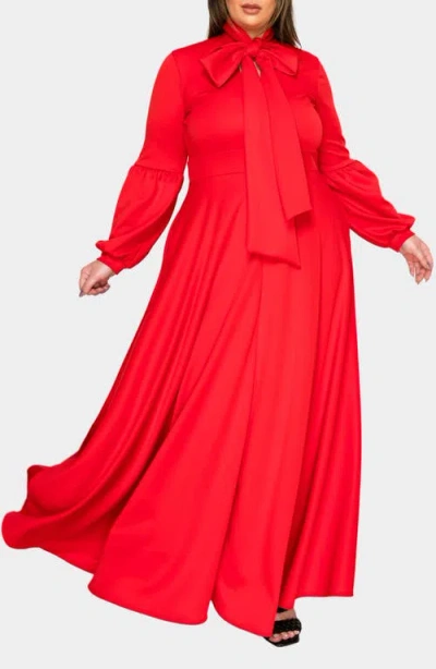 L I V D Bella Donna Long Sleeve Ribbon Tie Dress In Red