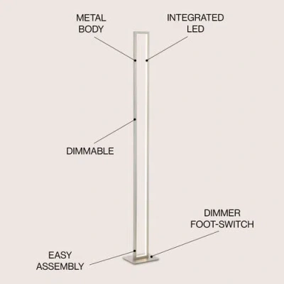 Jonathan Y Johan 59.5" Modern Minimalist Aluminum Integrated Tower Led Floor Lamp, Nickel In Nickel