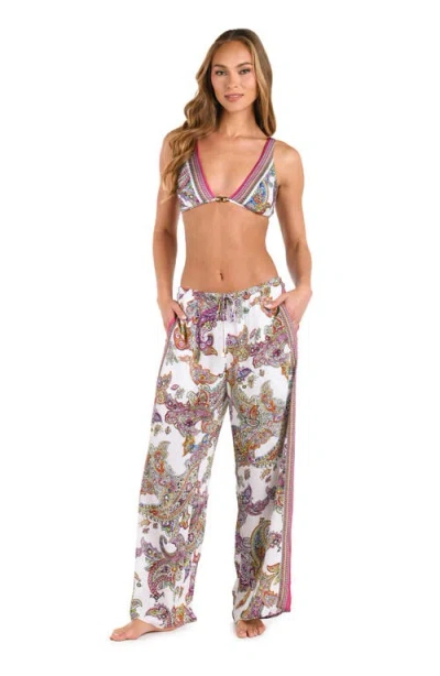 L Agence L'agence Geraldine Wide Leg Cover-up Pants In White Multi