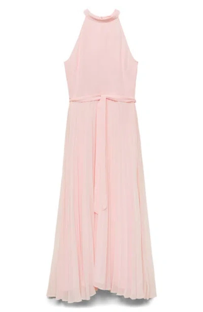 Mango Pleated Sleeveless Chiffon Maxi Dress In Pink
