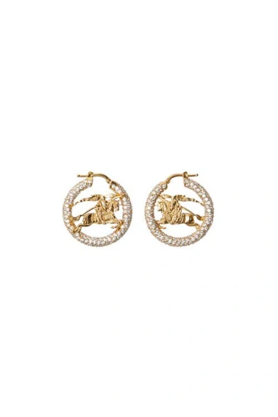 Burberry Ekd Pavé Hoop Earrings In Gold/clear