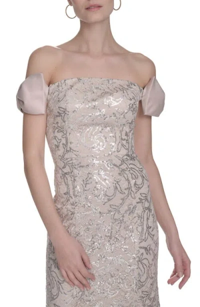 Eliza J Bow Sequin Off The Shoulder Mermaid Gown In Champagne