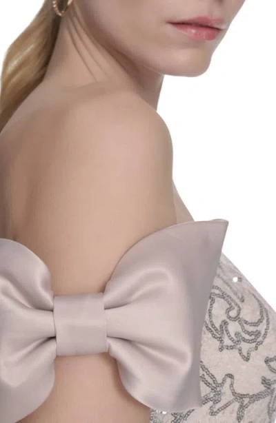 Eliza J Bow Sequin Off The Shoulder Mermaid Gown In Champagne