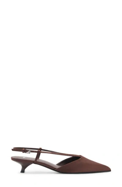 Mango Kitten Heel Pointed Toe Slingback Pump In Chocolate