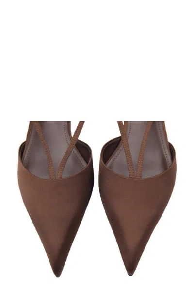 Mango Kitten Heel Pointed Toe Slingback Pump In Chocolate