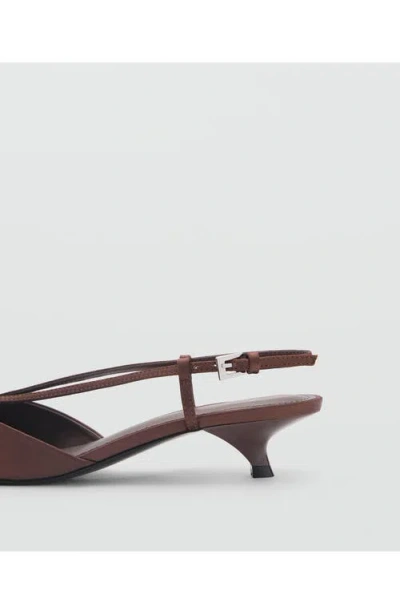 Mango Kitten Heel Pointed Toe Slingback Pump In Chocolate