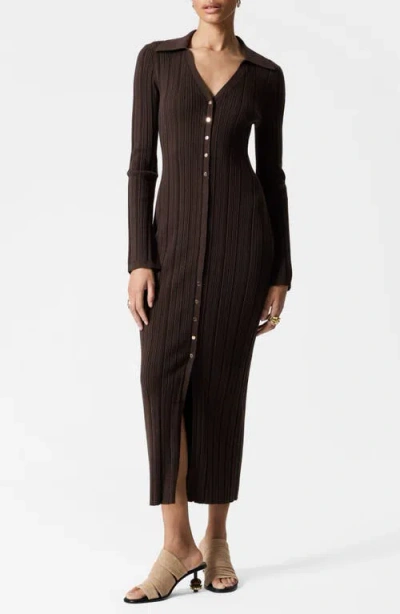 Shop & Other Stories Long Sleeve Wool & Cotton Rib Dress In Brown Dark