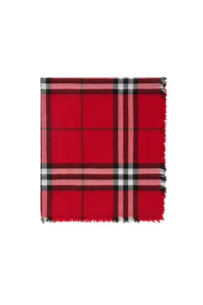 Burberry Wide Check Wool Scarf In Post Red