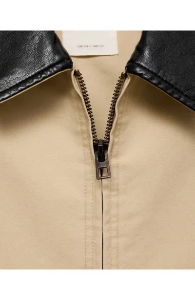 Mango Cotton Jacket With Faux Leather Collar In Light/pastel Grey