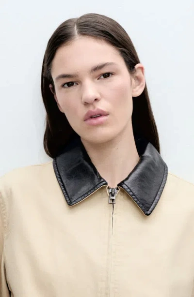 Mango Cotton Jacket With Faux Leather Collar In Light/pastel Grey