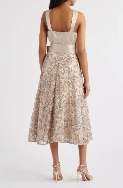 Tahari Asl Sequin Soutache Satin Cocktail Dress In Champagne