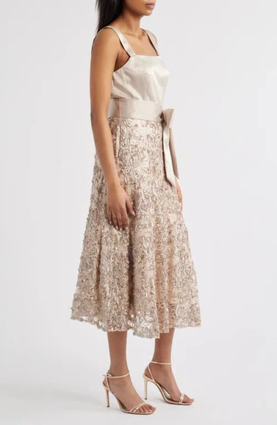 Tahari Asl Sequin Soutache Satin Cocktail Dress In Champagne